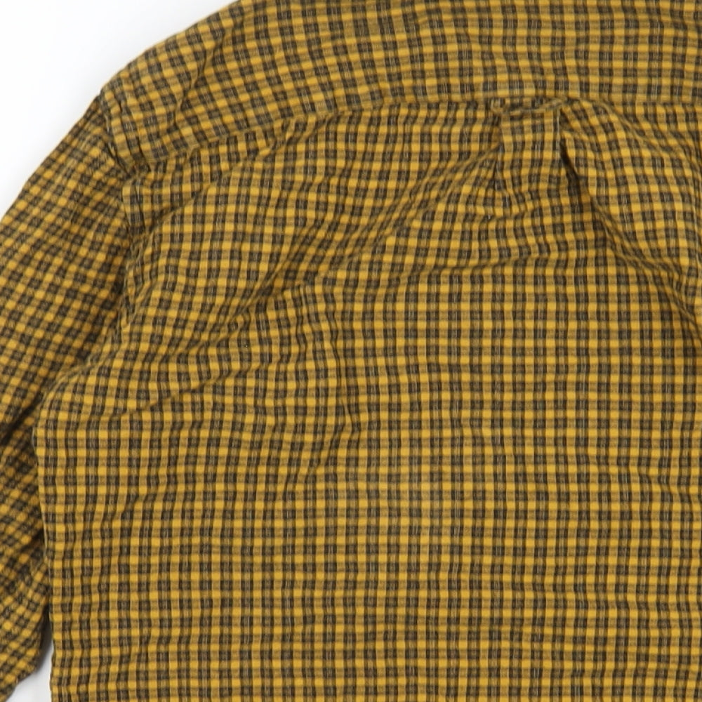 New Look Mens Yellow Plaid Cotton Button-Up Size S Collared Button