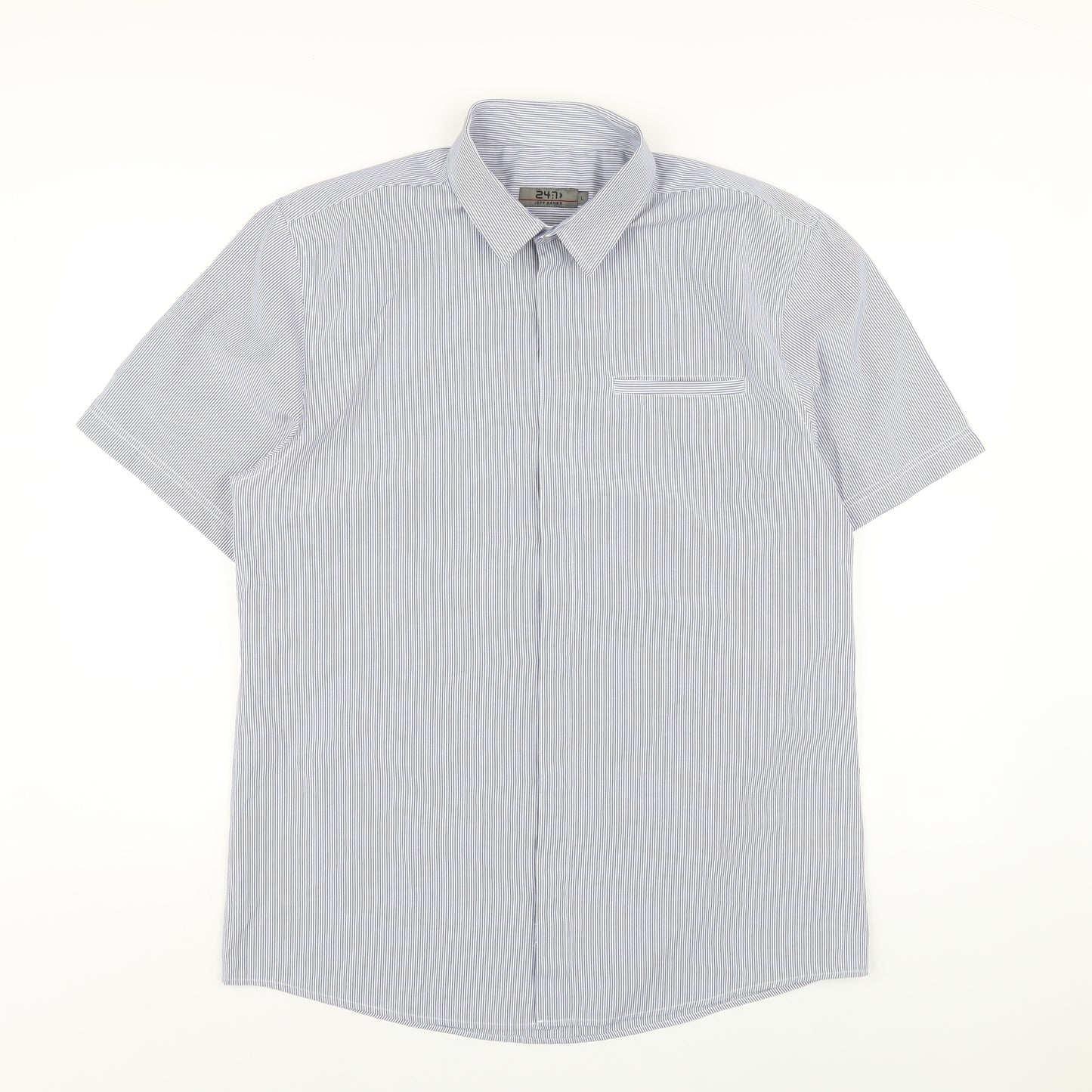 Jeff Banks Mens Blue Striped Cotton Button-Up Size L Collared Button