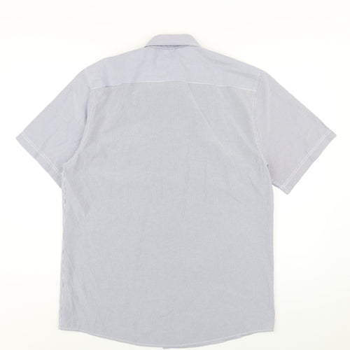 Jeff Banks Mens Blue Striped Cotton Button-Up Size L Collared Button