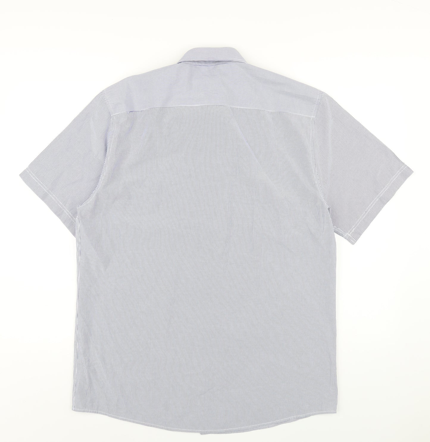 Jeff Banks Mens Blue Striped Cotton Button-Up Size L Collared Button