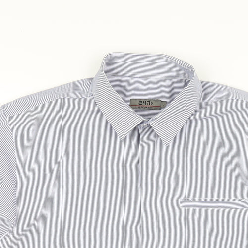 Jeff Banks Mens Blue Striped Cotton Button-Up Size L Collared Button