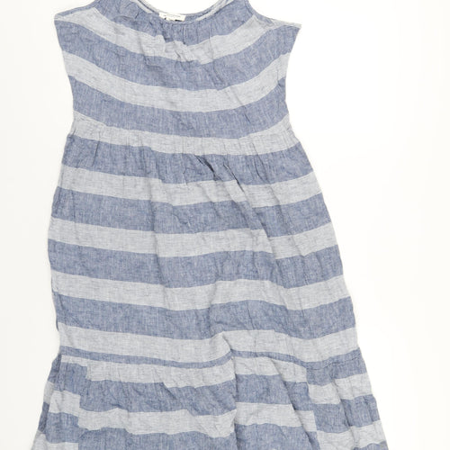 Beach Lunch Lounge Womens Blue Striped Linen A-Line Size M Scoop Neck Pullover