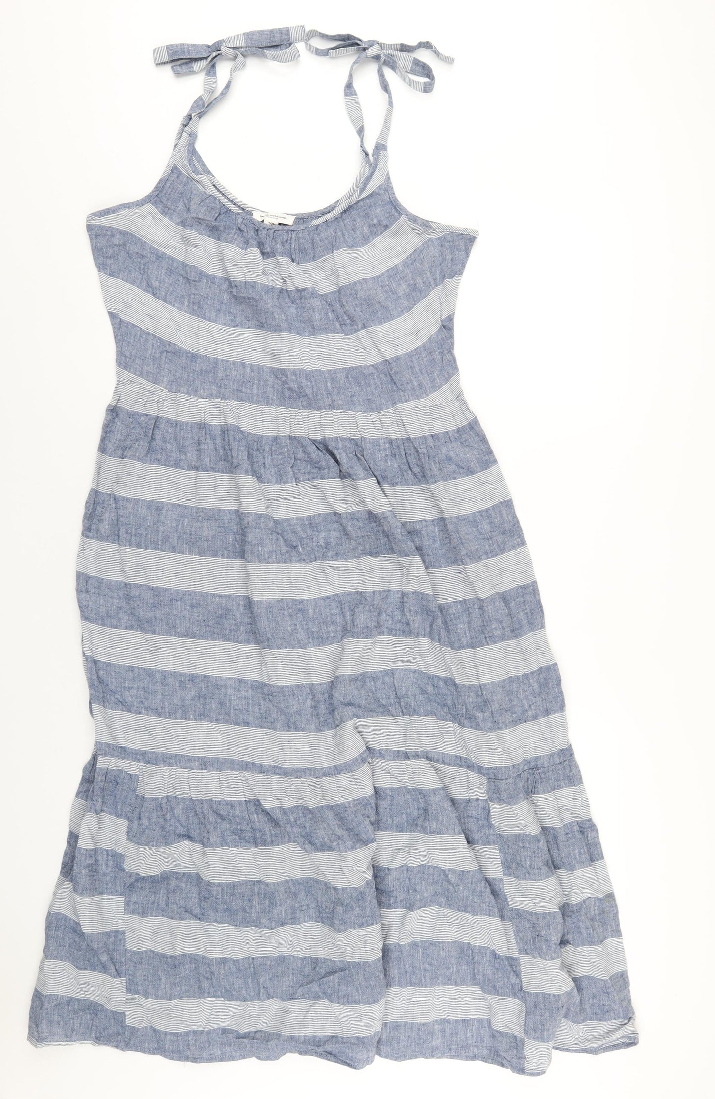 Beach Lunch Lounge Womens Blue Striped Linen A-Line Size M Scoop Neck Pullover