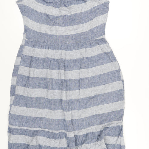 Beach Lunch Lounge Womens Blue Striped Linen A-Line Size M Scoop Neck Pullover