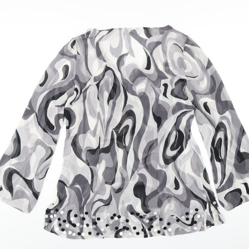 Per Una Womens Grey Geometric Polyester Basic T-Shirt Size 14 V-Neck