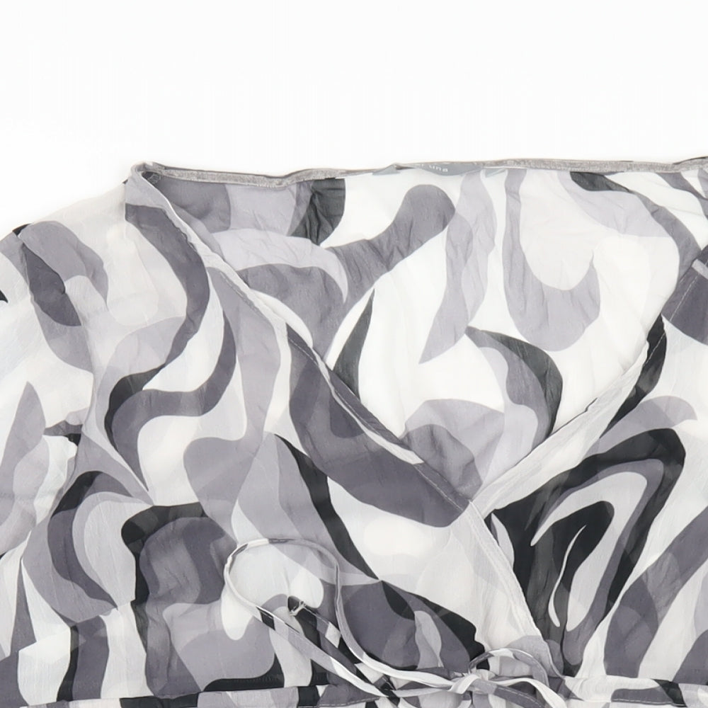 Per Una Womens Grey Geometric Polyester Basic T-Shirt Size 14 V-Neck