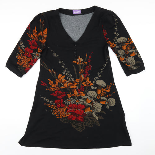 Purple Womens Multicoloured Geometric Polyester A-Line Size XL V-Neck Pullover
