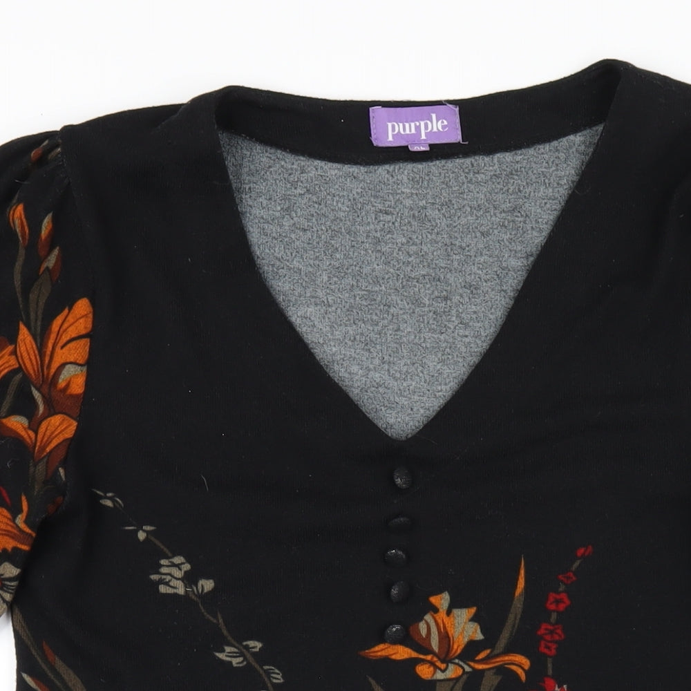 Purple Womens Multicoloured Geometric Polyester A-Line Size XL V-Neck Pullover