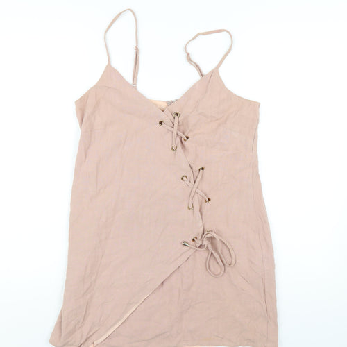 Ally Womens Pink Cotton Mini Size 10 V-Neck Zip