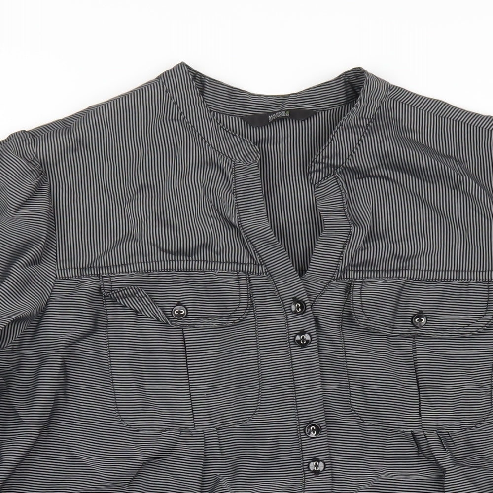 Marks and Spencer Womens Grey Striped Viscose Basic Button-Up Size 14 V-Neck