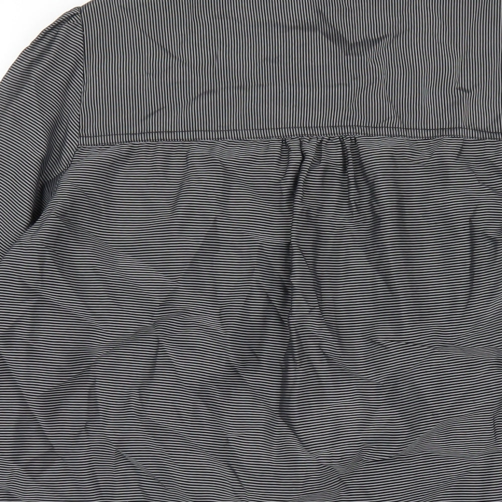 Marks and Spencer Womens Grey Striped Viscose Basic Button-Up Size 14 V-Neck
