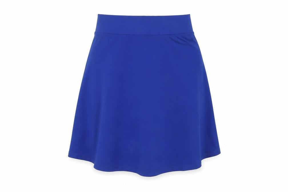 Front view of H&M women’s blue polyester a-line skirt, size S