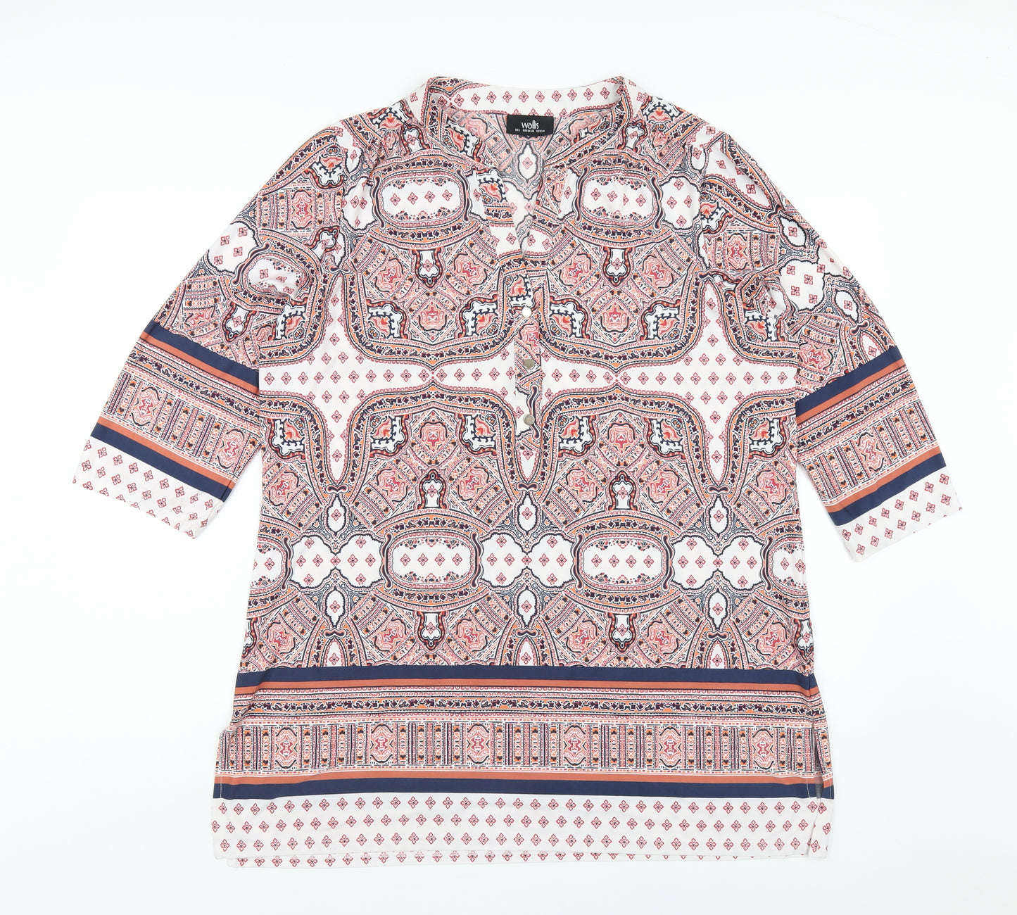 Wallis Womens Multicoloured Geometric Polyester Basic T-Shirt Size L V-Neck