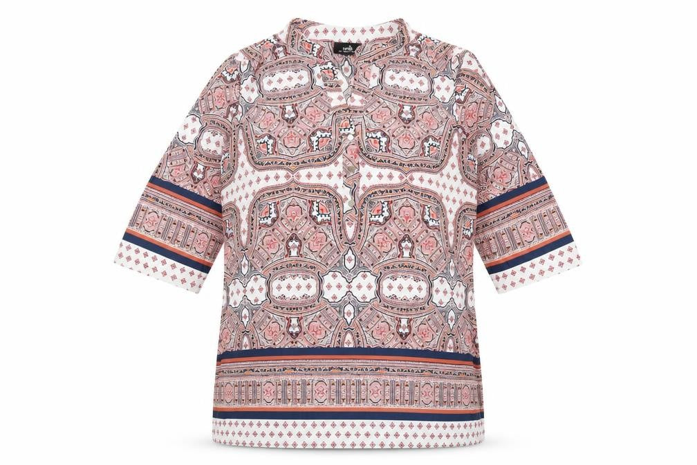 Front view of Wallis women’s multicoloured geometric polyester basic t-shirt, size L, v-neck