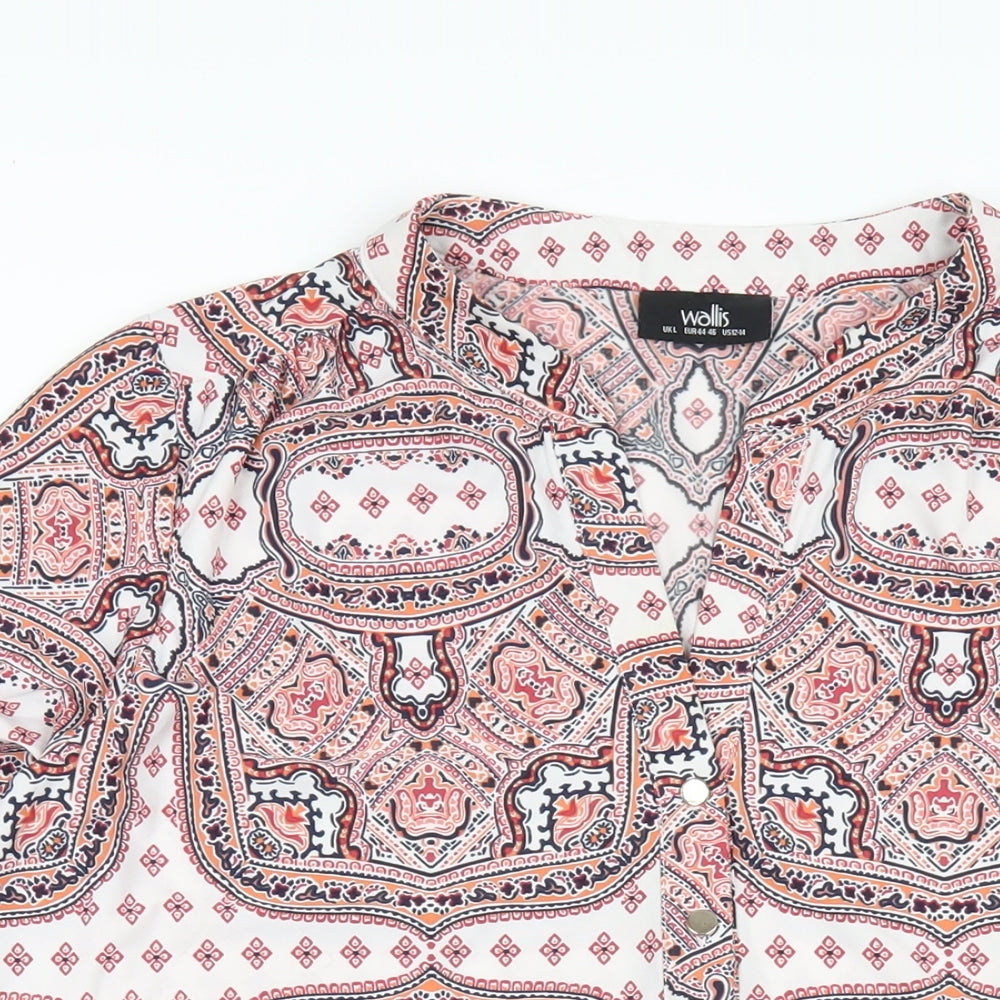 Wallis Womens Multicoloured Geometric Polyester Basic T-Shirt Size L V-Neck