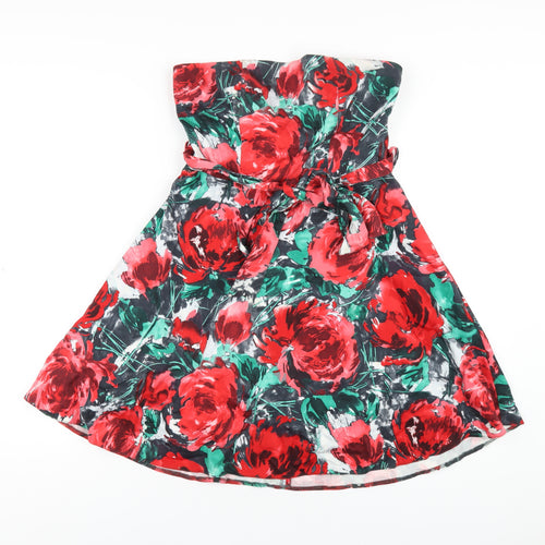 Select Womens Red Floral Cotton Mini Size 12 Square Neck Zip