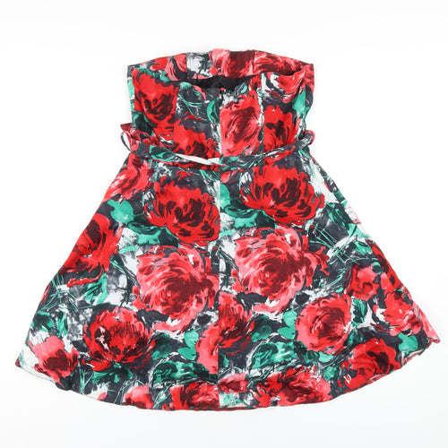 Select Womens Red Floral Cotton Mini Size 12 Square Neck Zip