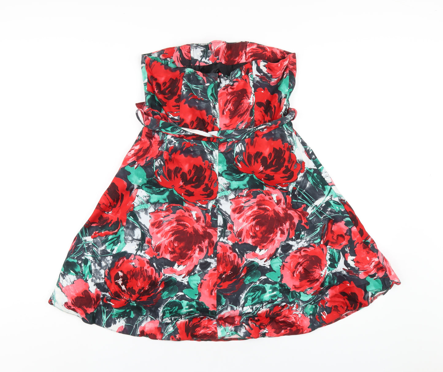 Select Womens Red Floral Cotton Mini Size 12 Square Neck Zip