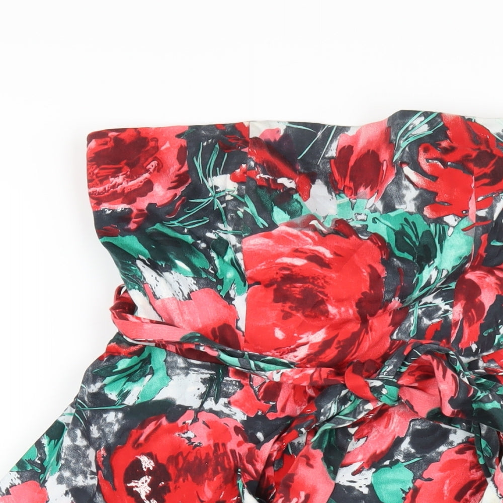 Select Womens Red Floral Cotton Mini Size 12 Square Neck Zip