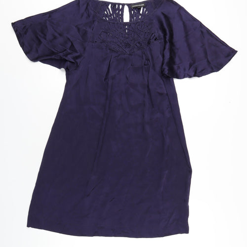 Warehouse Womens Blue Silk A-Line Size 14 Round Neck Pullover