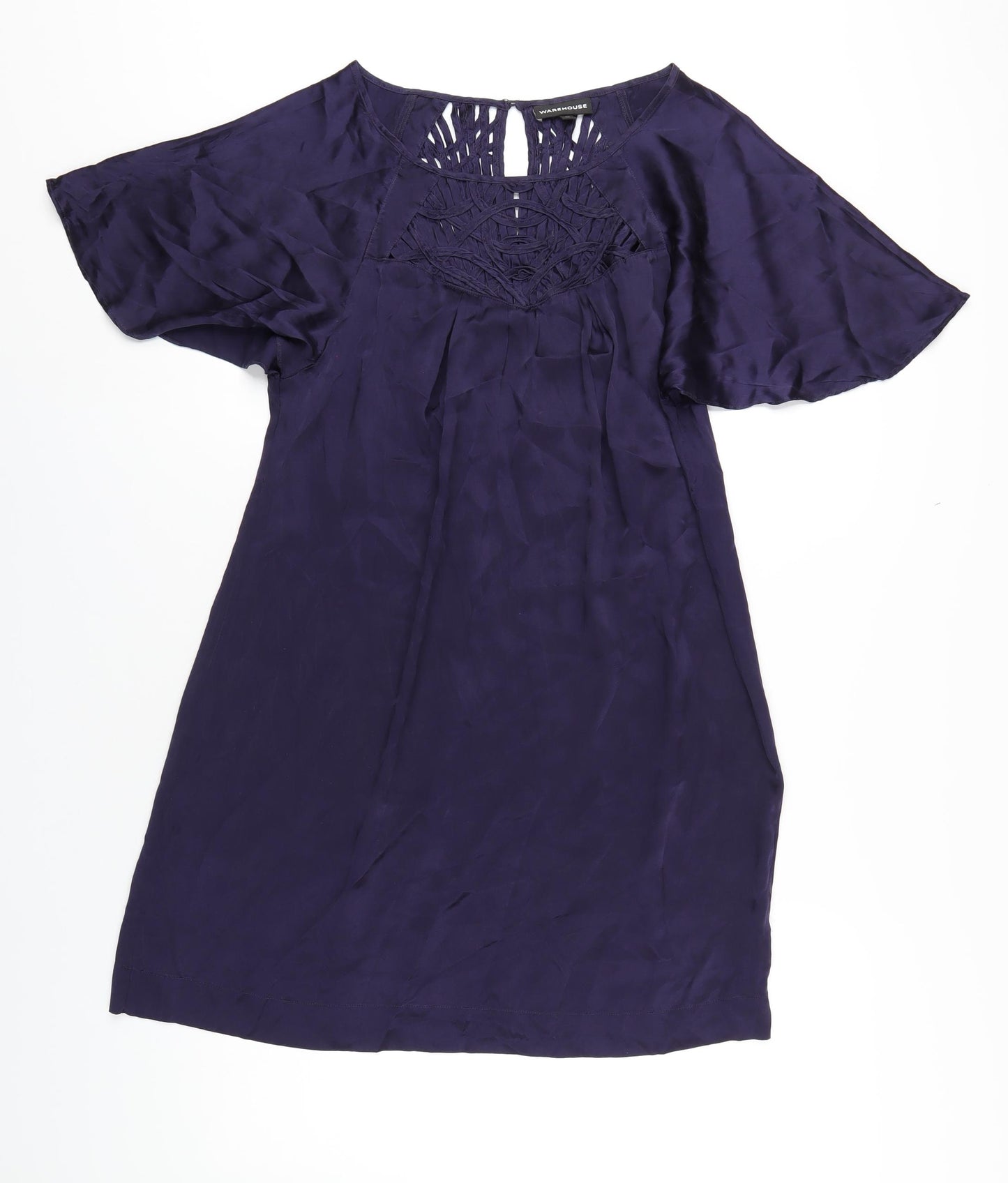 Warehouse Womens Blue Silk A-Line Size 14 Round Neck Pullover