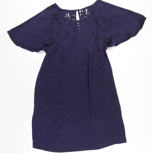 Warehouse Womens Blue Silk A-Line Size 14 Round Neck Pullover