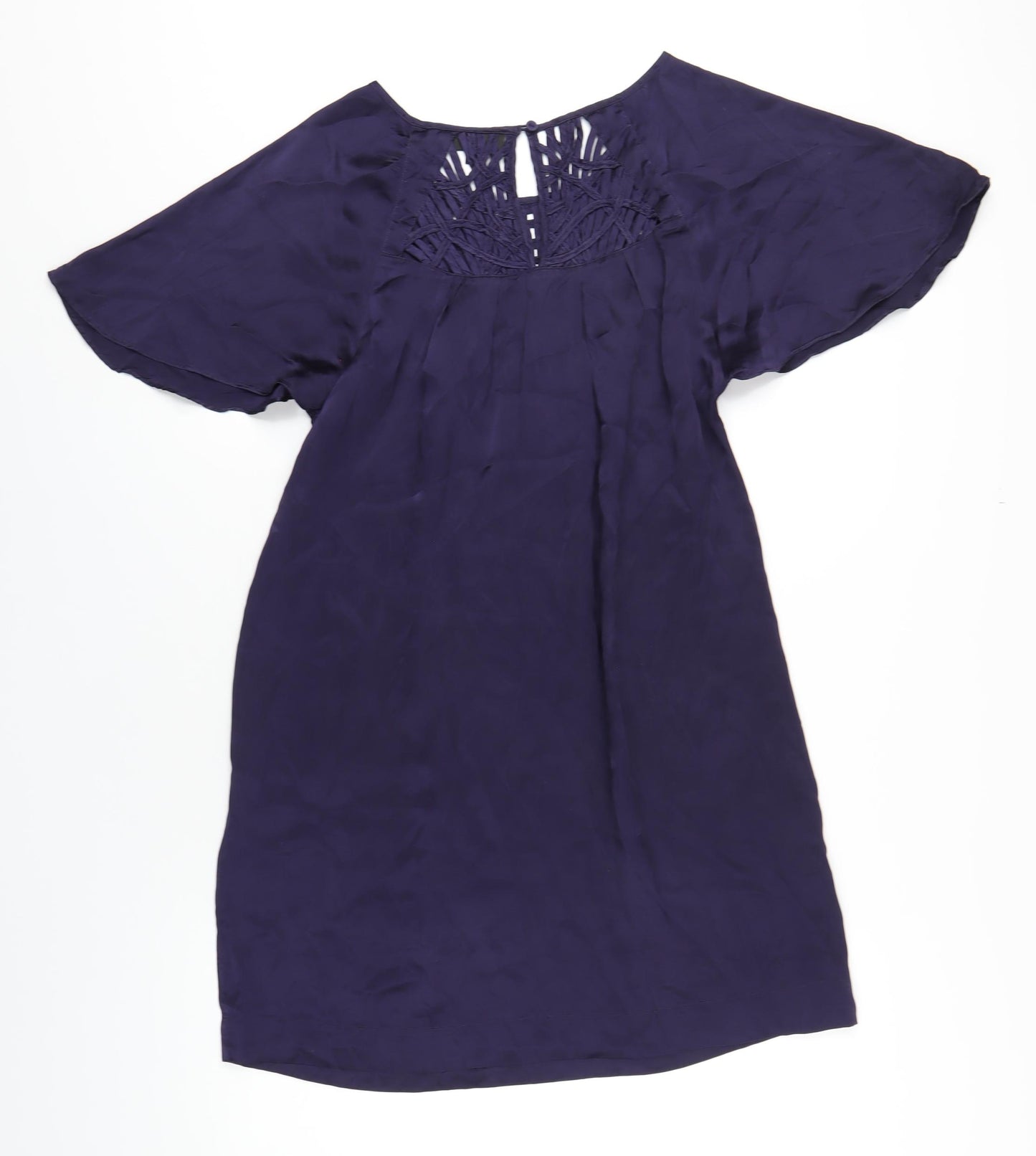 Warehouse Womens Blue Silk A-Line Size 14 Round Neck Pullover