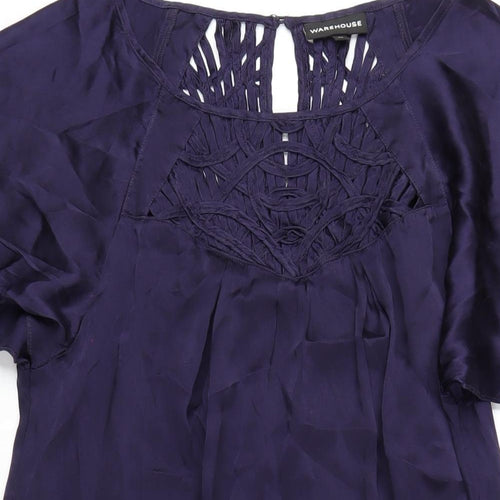 Warehouse Womens Blue Silk A-Line Size 14 Round Neck Pullover