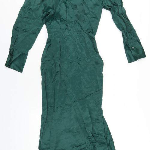 Zara Womens Green Polyester Maxi Size XS V-Neck Tie
