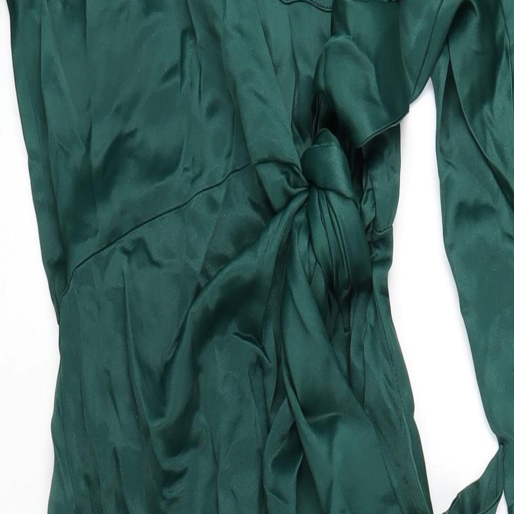 Zara Womens Green Polyester Maxi Size XS V-Neck Tie