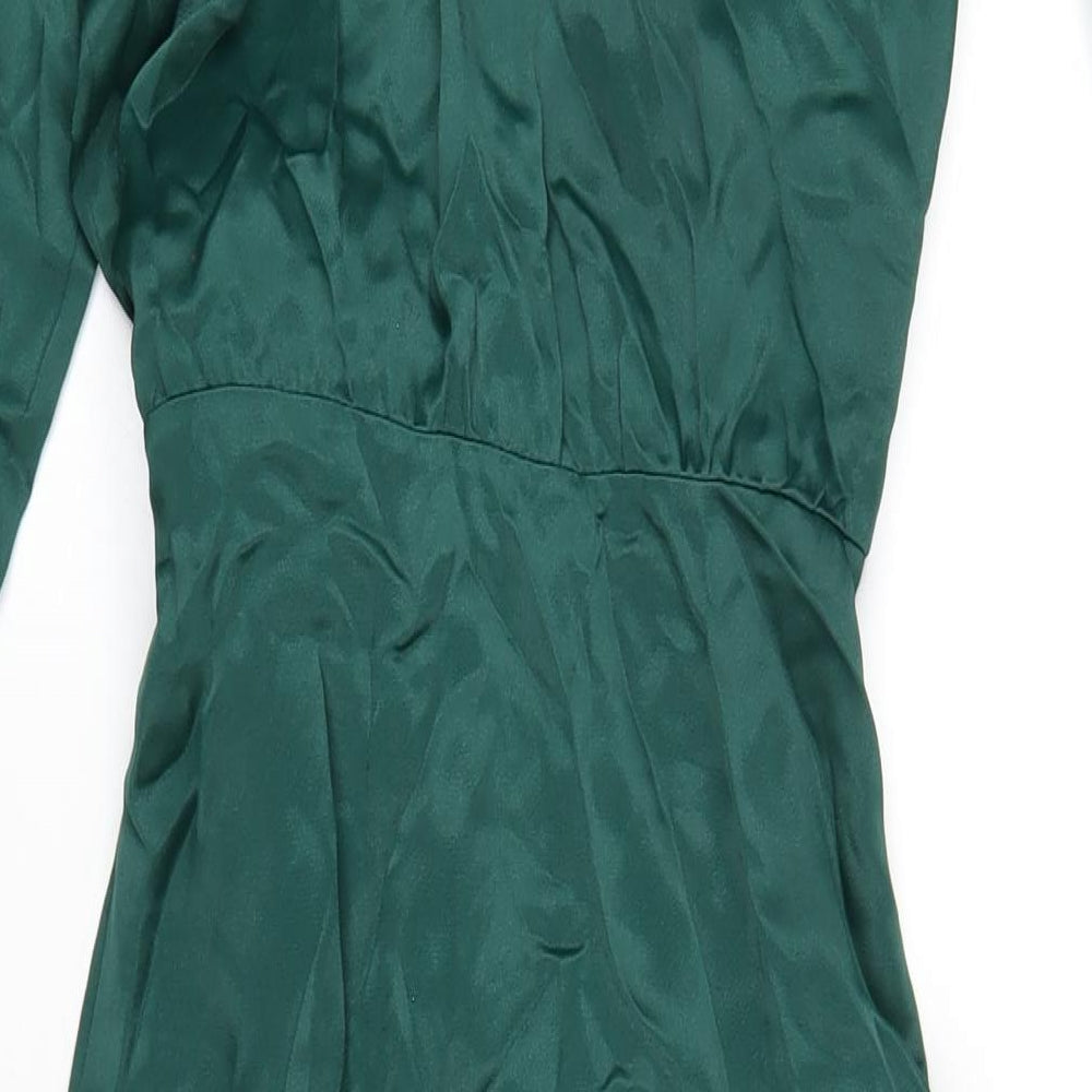 Zara Womens Green Polyester Maxi Size XS V-Neck Tie