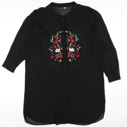 Boohoo Womens Black Polyester A-Line Size 22 Round Neck Button