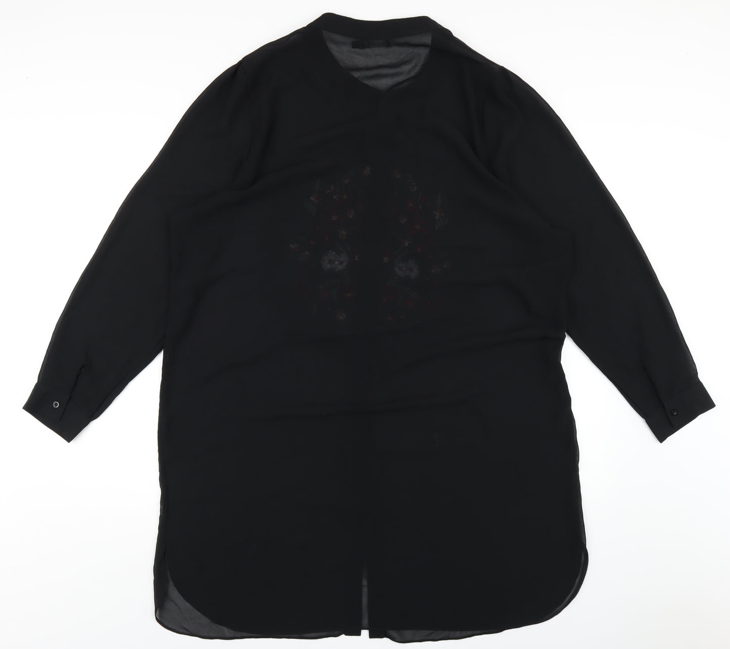 Boohoo Womens Black Polyester A-Line Size 22 Round Neck Button