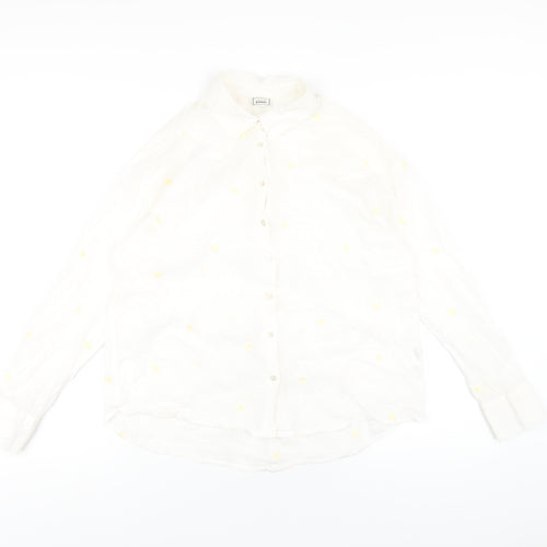 Pimkie Womens White Geometric Cotton Basic Button-Up Size 12 Collared