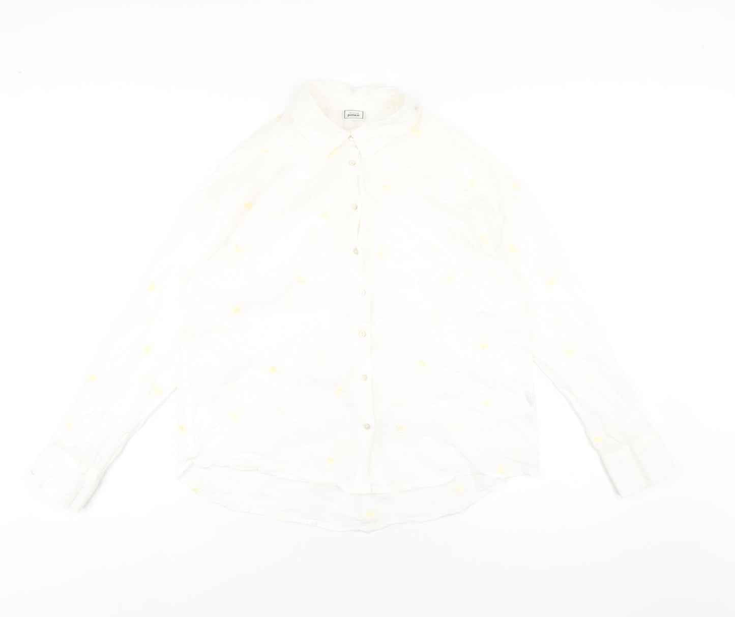 Pimkie Womens White Geometric Cotton Basic Button-Up Size 12 Collared