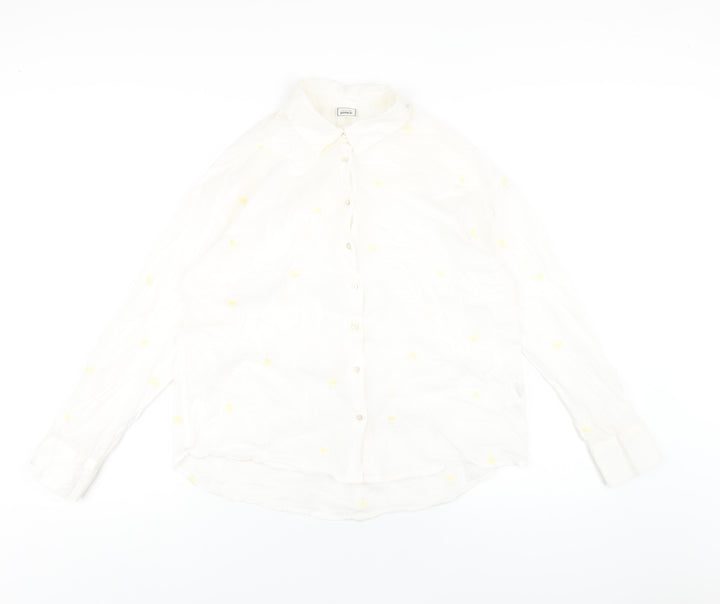 Pimkie Womens White Geometric Cotton Basic Button-Up Size 12 Collared