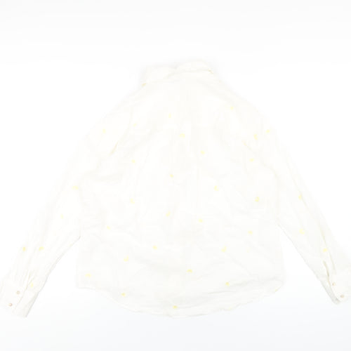 Pimkie Womens White Geometric Cotton Basic Button-Up Size 12 Collared