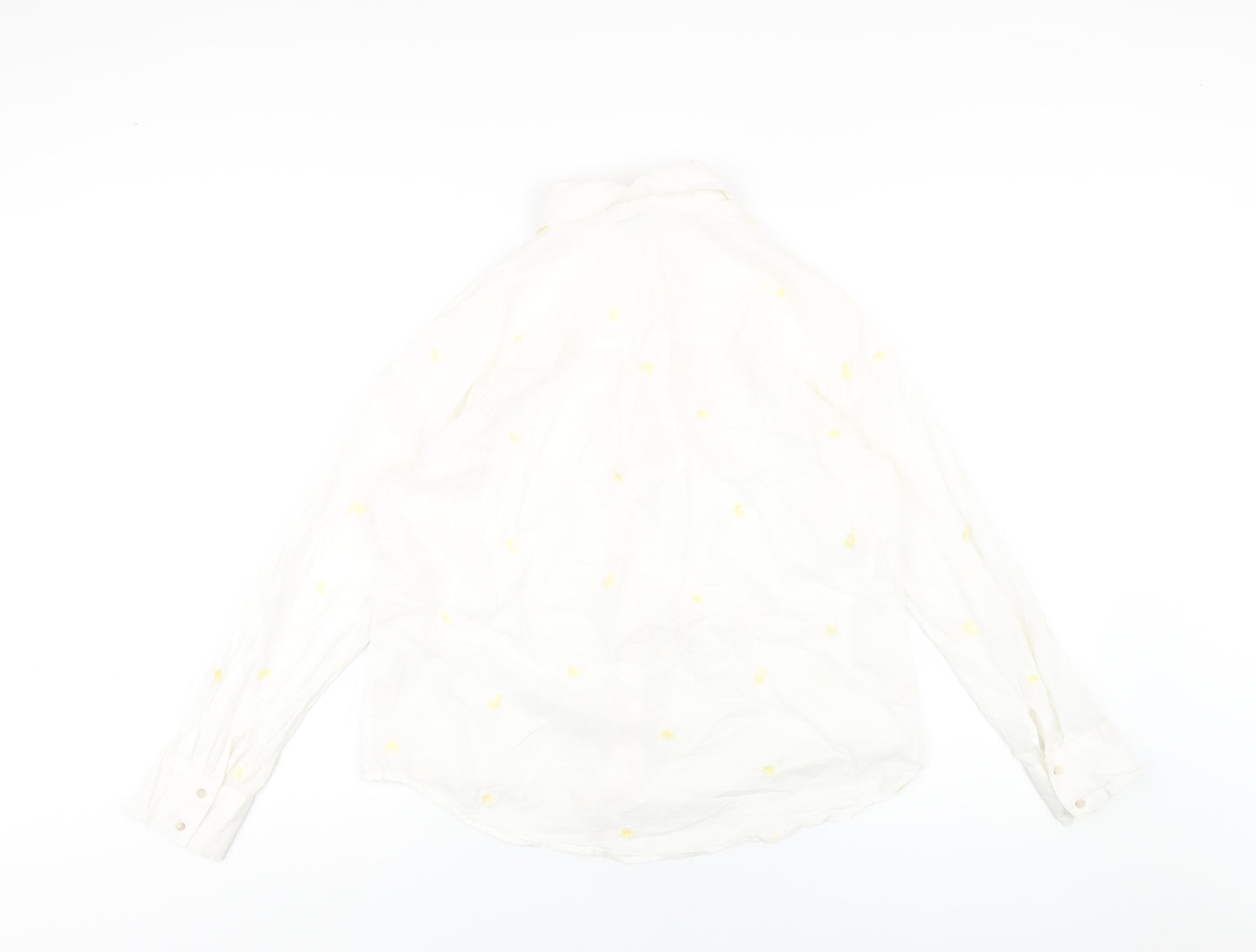 Pimkie Womens White Geometric Cotton Basic Button-Up Size 12 Collared