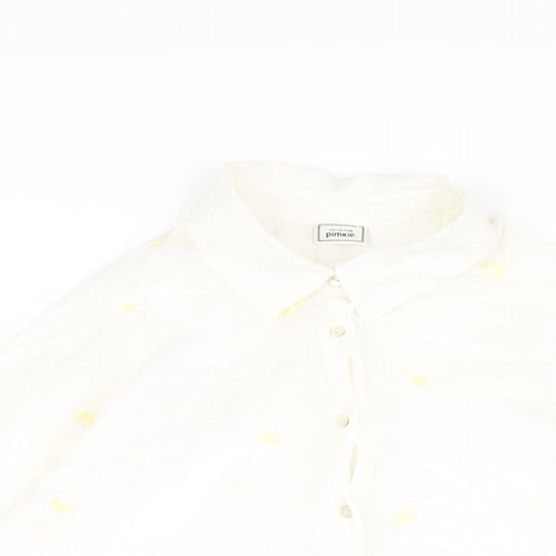 Pimkie Womens White Geometric Cotton Basic Button-Up Size 12 Collared