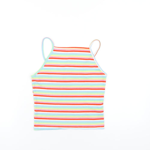 New Look Womens Multicoloured Striped Polyester Camisole T-Shirt Size 12 Square Neck