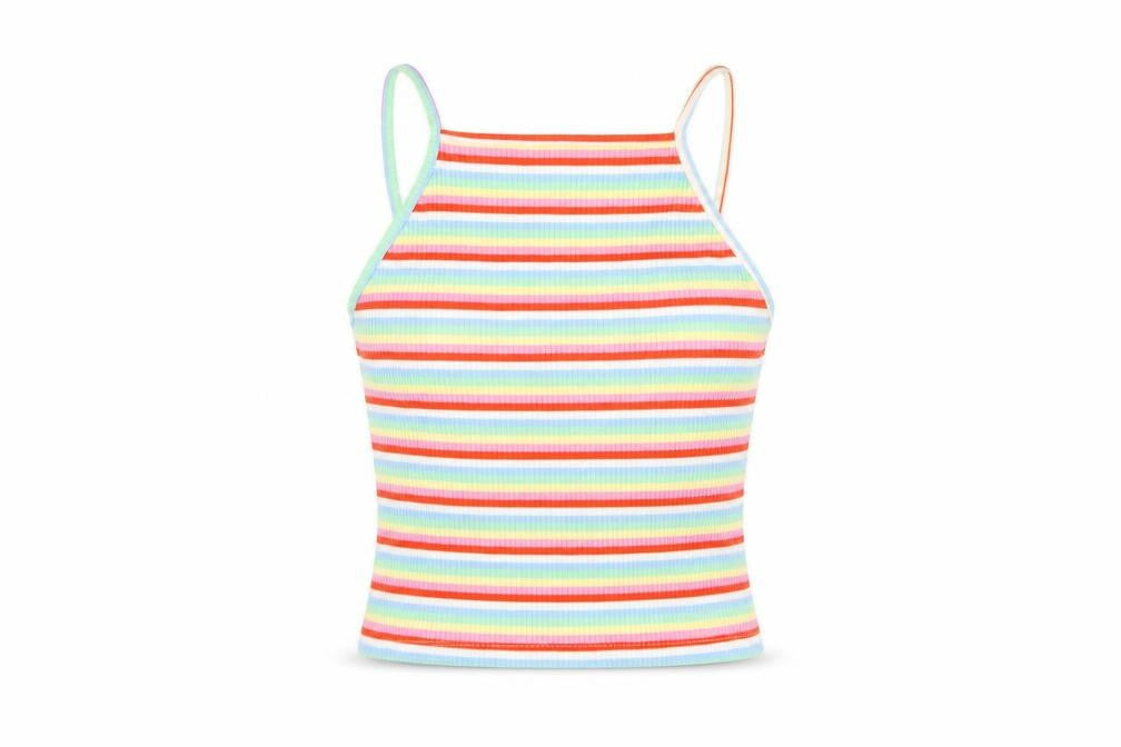 New Look Womens Multicoloured Striped Polyester Camisole T-Shirt Size 12 Square Neck
