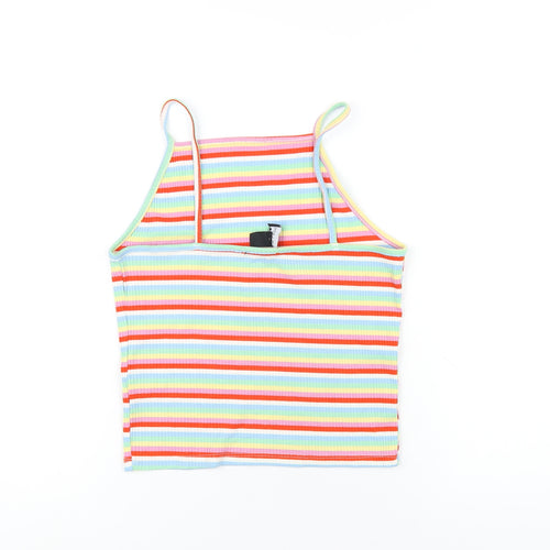 New Look Womens Multicoloured Striped Polyester Camisole T-Shirt Size 12 Square Neck