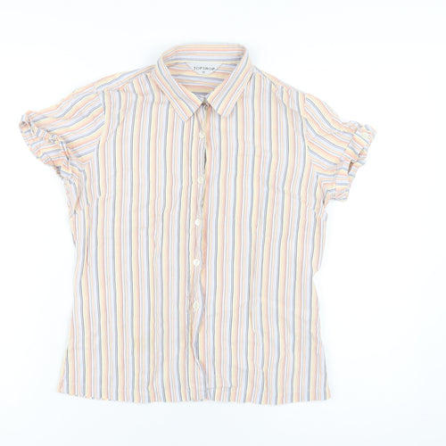 Topshop Womens Multicoloured Striped Cotton Basic Button-Up Size 10 Collared