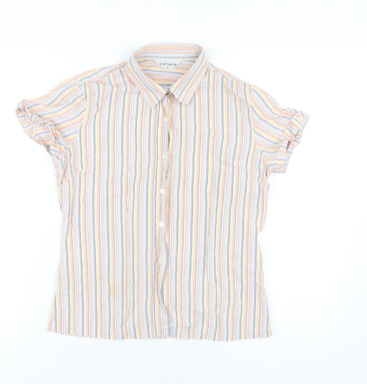Topshop Womens Multicoloured Striped Cotton Basic Button-Up Size 10 Collared