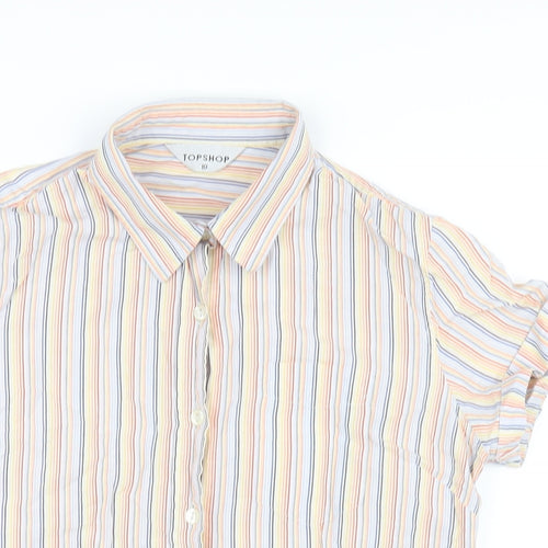 Topshop Womens Multicoloured Striped Cotton Basic Button-Up Size 10 Collared