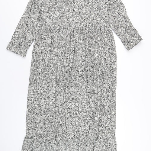 Roman Womens White Geometric Polyester A-Line Size 12 Round Neck Button