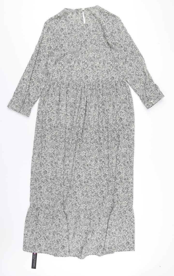 Roman Womens White Geometric Polyester A-Line Size 12 Round Neck Button