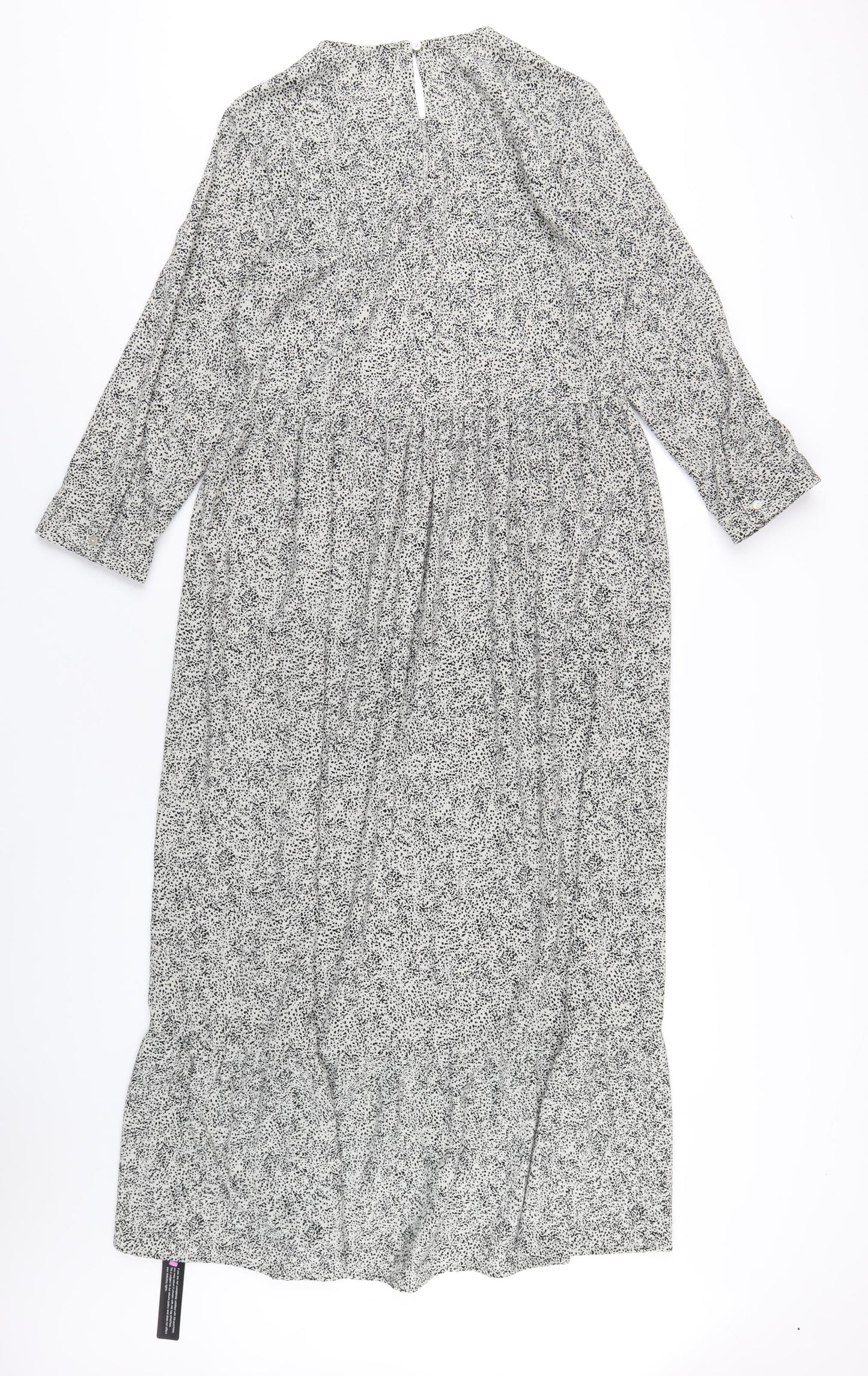 Roman Womens White Geometric Polyester A-Line Size 12 Round Neck Button