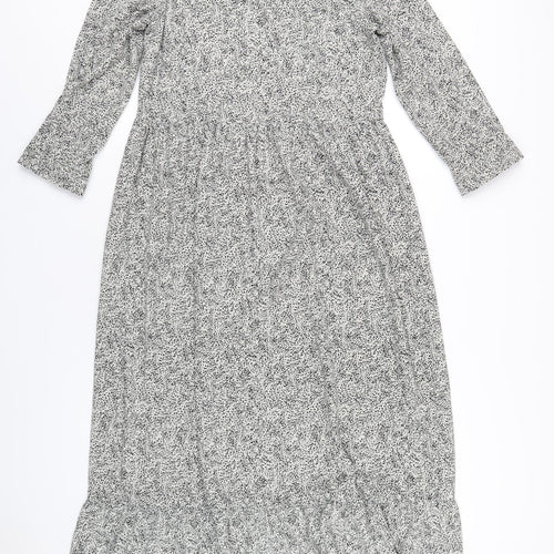 Roman Womens White Geometric Polyester A-Line Size 12 Round Neck Button
