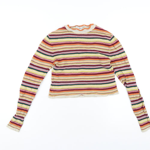 Zara Womens Multicoloured Striped Polyester Basic T-Shirt Size S Round Neck